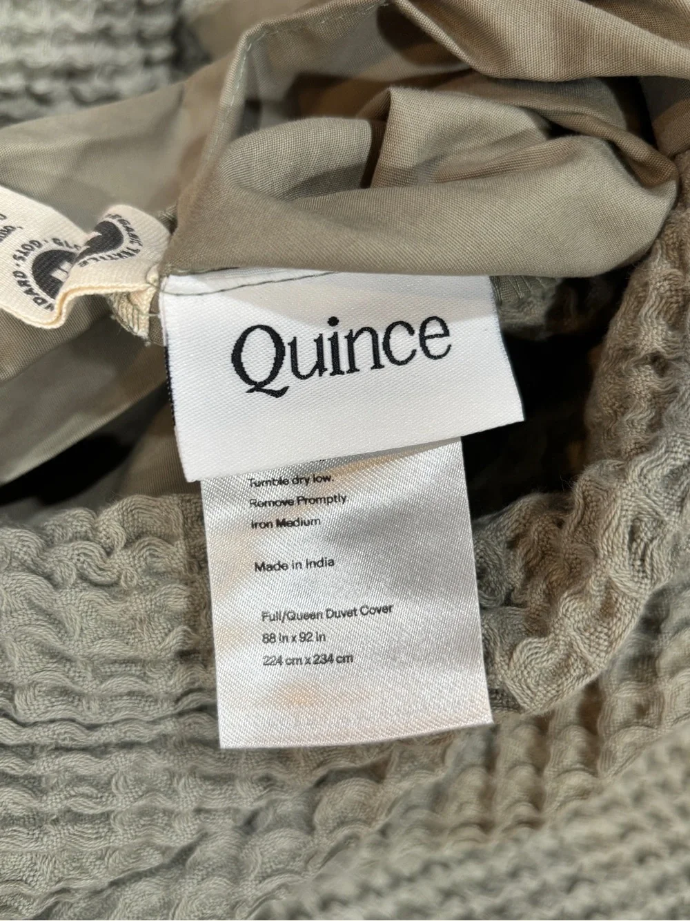Quince Organic Luxe Honeycomb Duvet Cover Set Olive Full Queen NWT